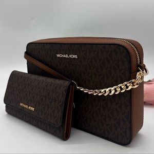 Michael Kors Large EW Crossbody Bag & Large Trifold Wallet Brown